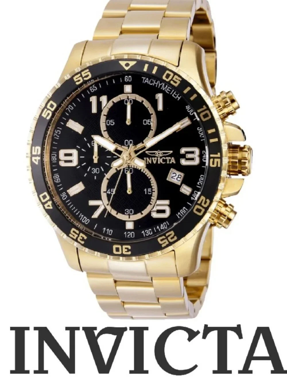 $299 Invicta Mens Specialty Mach Gala Gold Black 48mm Quartz Watch 69816 NIB